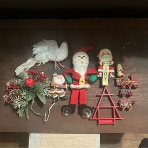 Vintage Assorted Lot of 11 Christmas Ornaments Decor Wooden Felt Ceramic
